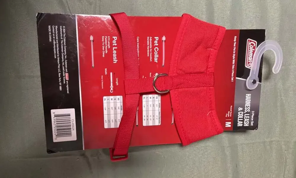 Coleman 3-Piece Pet Harness, Leash & Collar Set Red Medium